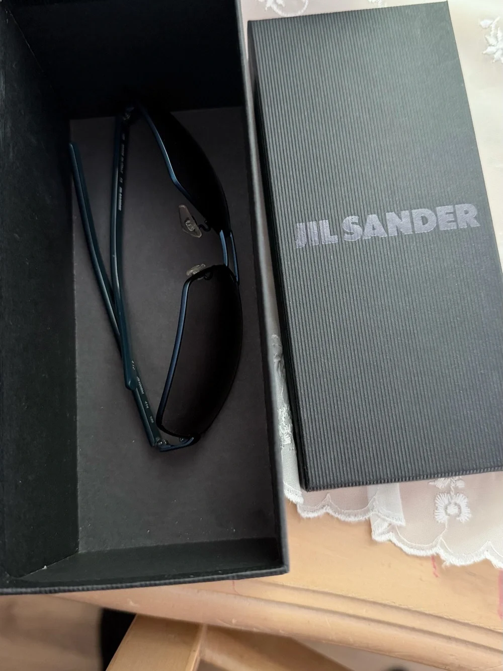 Jil Sander Black and Dark Blue Rimless Sunglasses